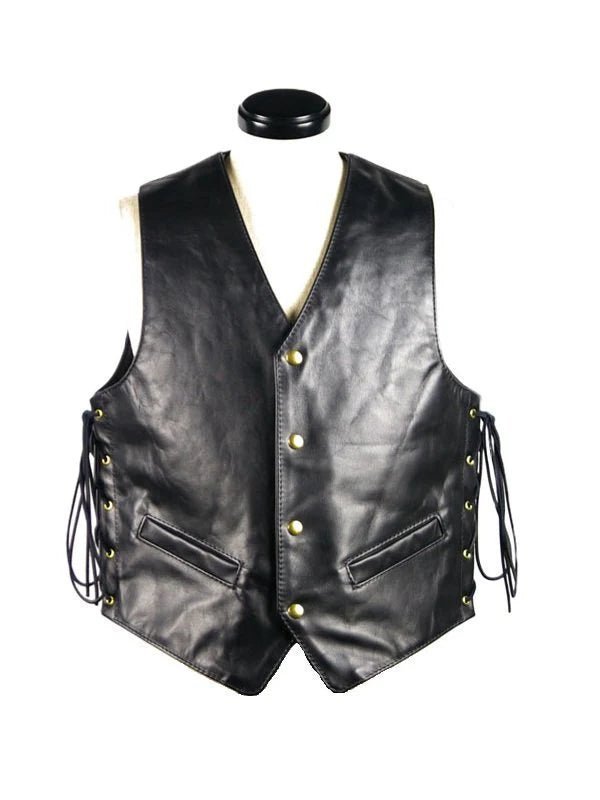 Adjustable Side Lace Black Leather Vest
