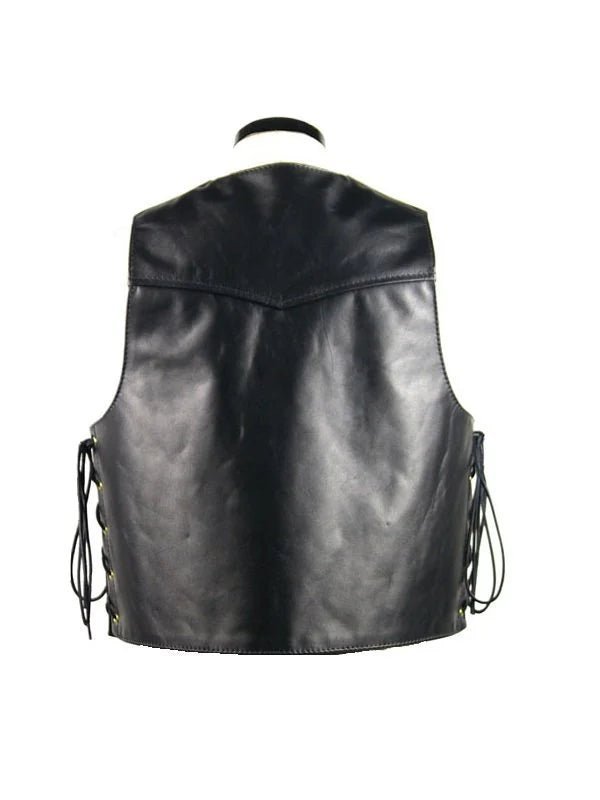 Adjustable Side Lace Black Leather Vest