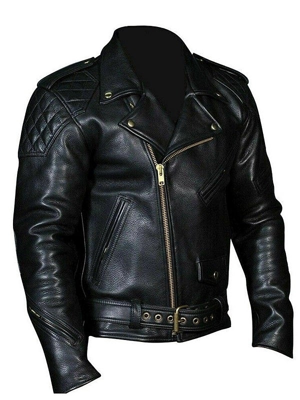 black leather biker jacket