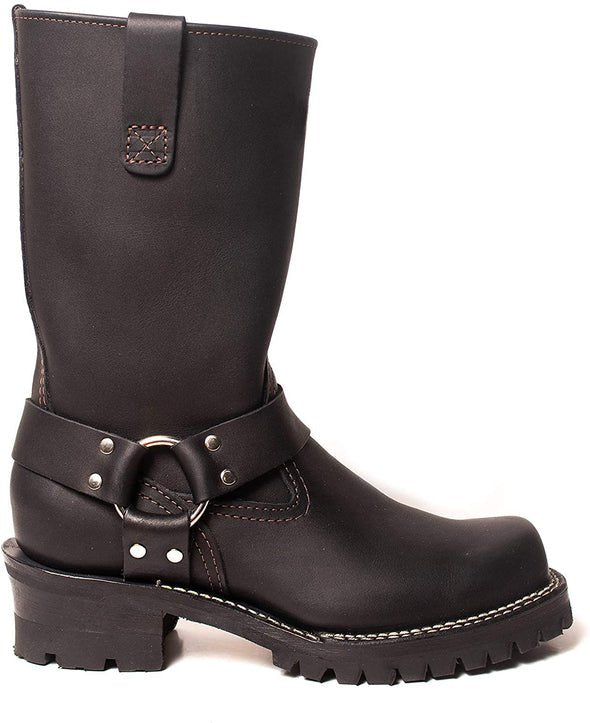 Black Leather Harness Boots Rugged & Stylish Footwear UK USA and all over the Europe 