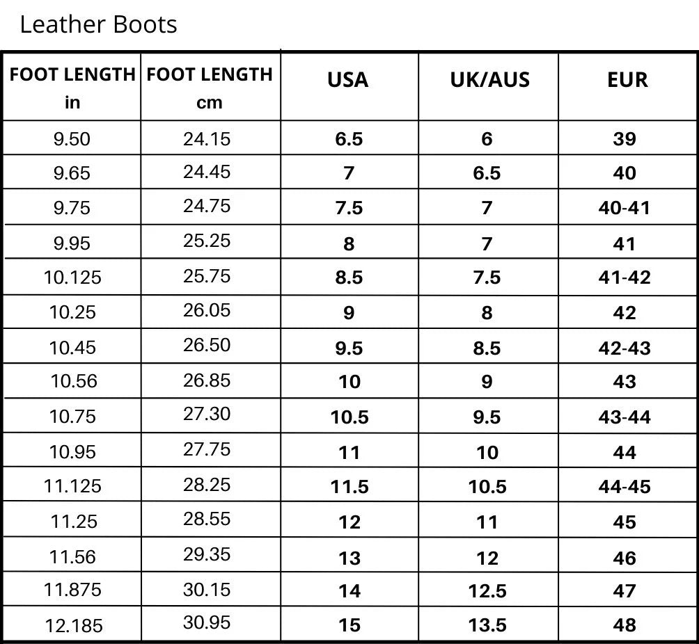 Men’s Boss Leather Boots - The Leather Men Size guide 