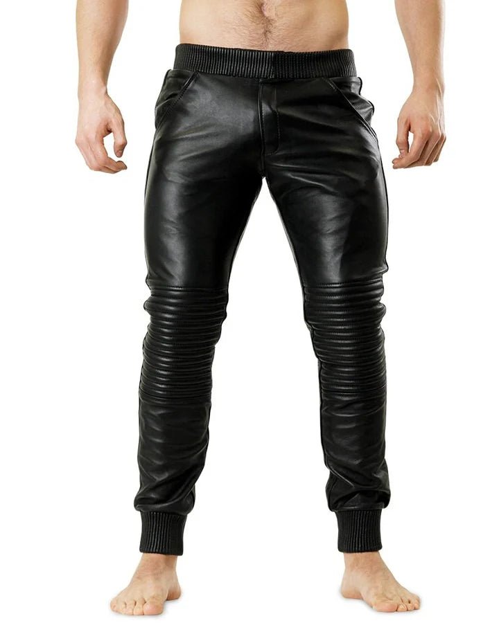Leather Jogger Pants with Ribbed 