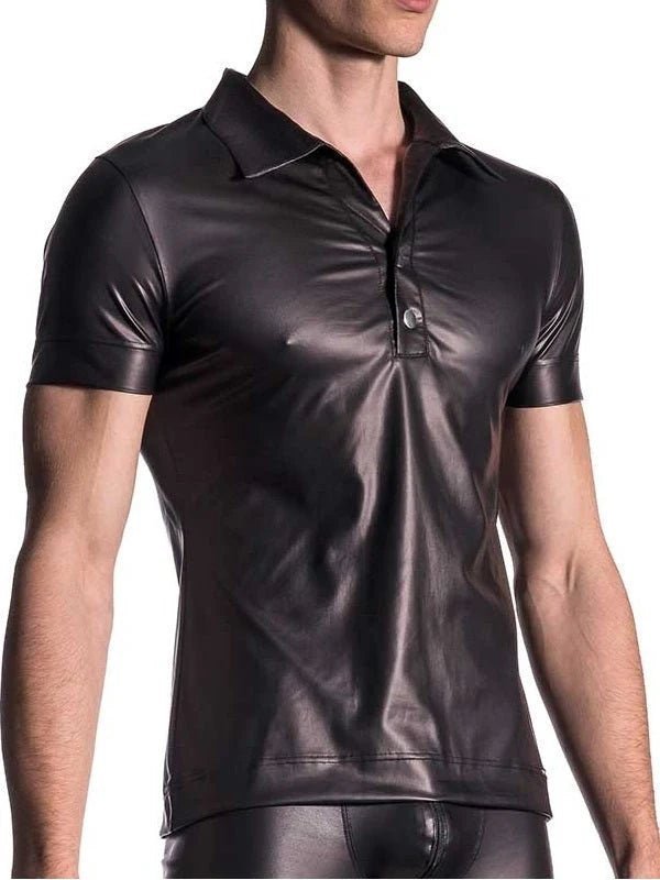 Black Leather Polo Shirt - Stylish & Sleek Casual Wear