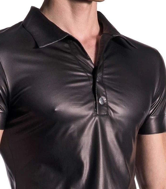 Black Leather Polo Shirt - Stylish & Sleek Casual Wear