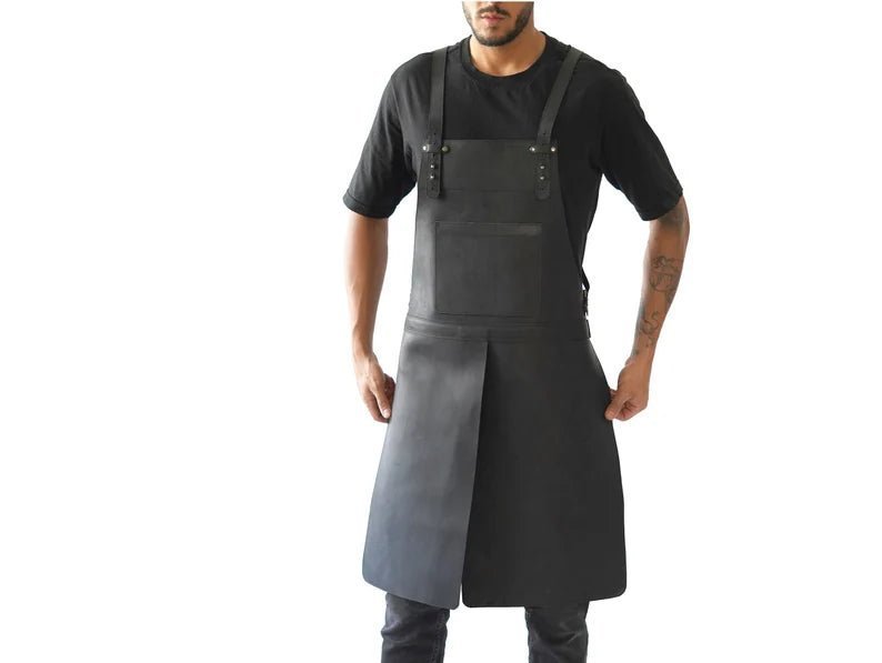 Black Leather Work Apron Split Leg Design