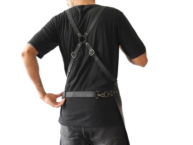 Black Leather Work Apron Split Leg Design