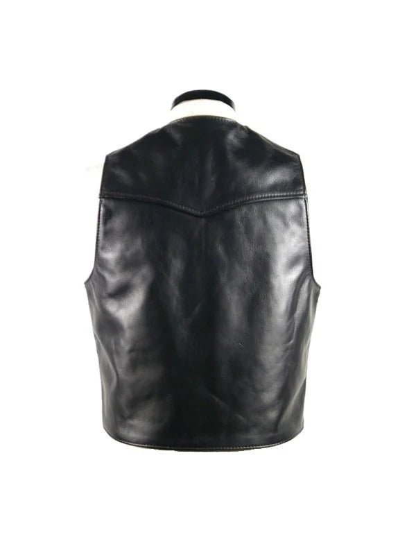 Black Leather zip Vest with Front Zipper & Pockets