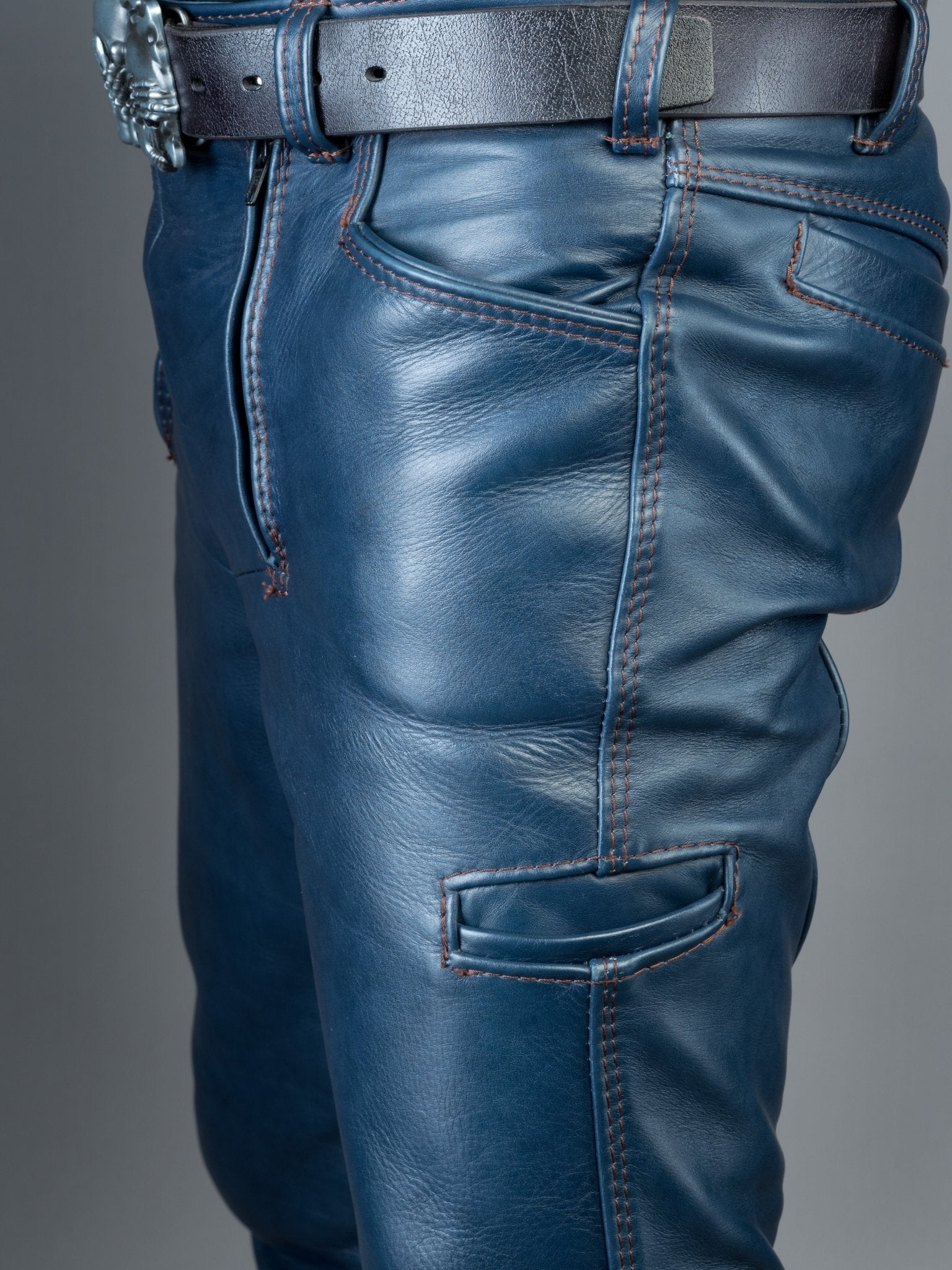 Blue Leather pants with belt 
