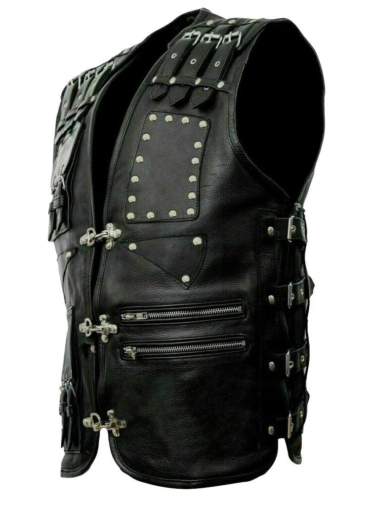Buckled Leather Biker Vest – Stylish & Durable