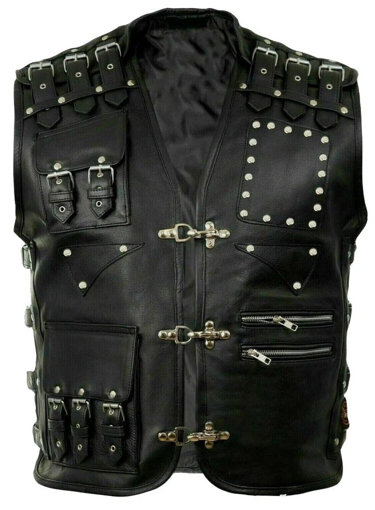 Buckled Leather Biker Vest – Stylish & Durable