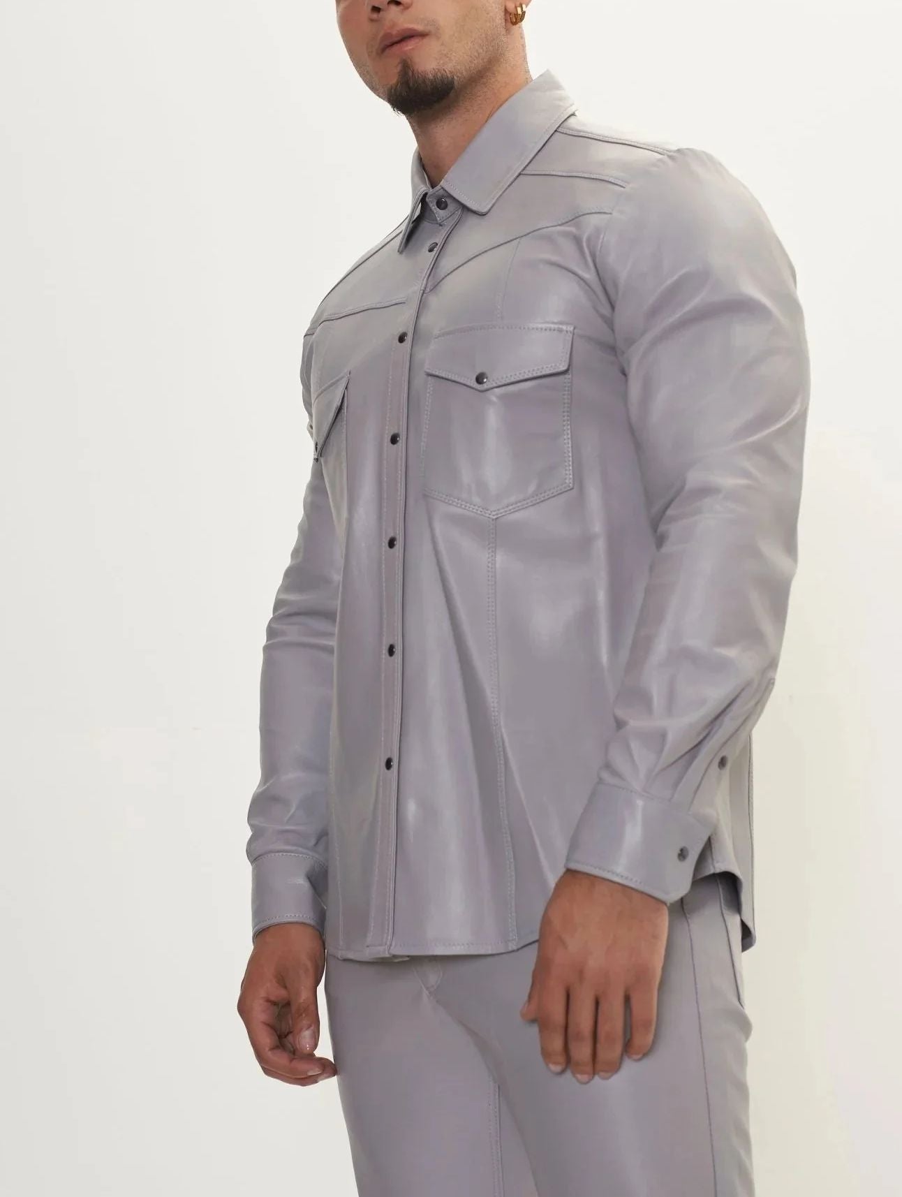 Genuine Lambskin Grey Leather Shirt - Premium Style & Comfort - The Leather Men