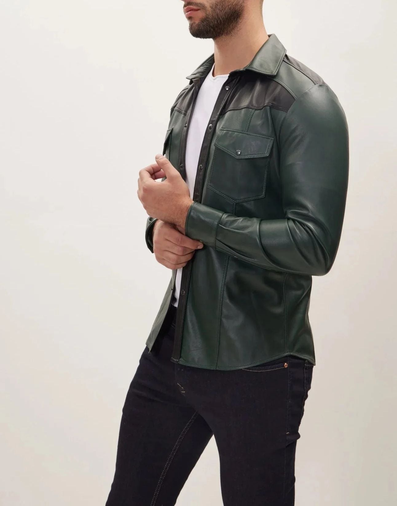 Genuine Lambskin Leather Long Sleeve Shirt - Bold Style & Comfort - The Leather Men