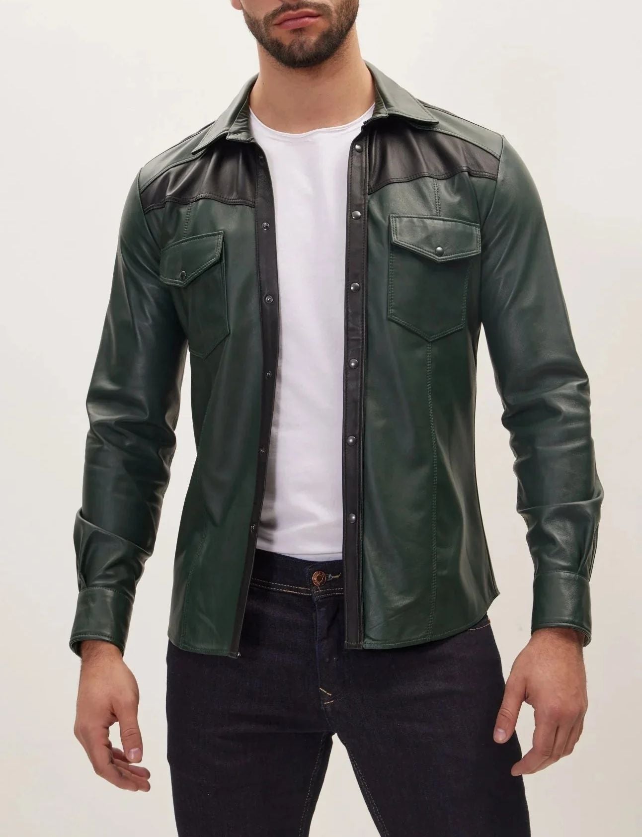 Genuine Lambskin Leather Long Sleeve Shirt - Bold Style & Comfort - The Leather Men