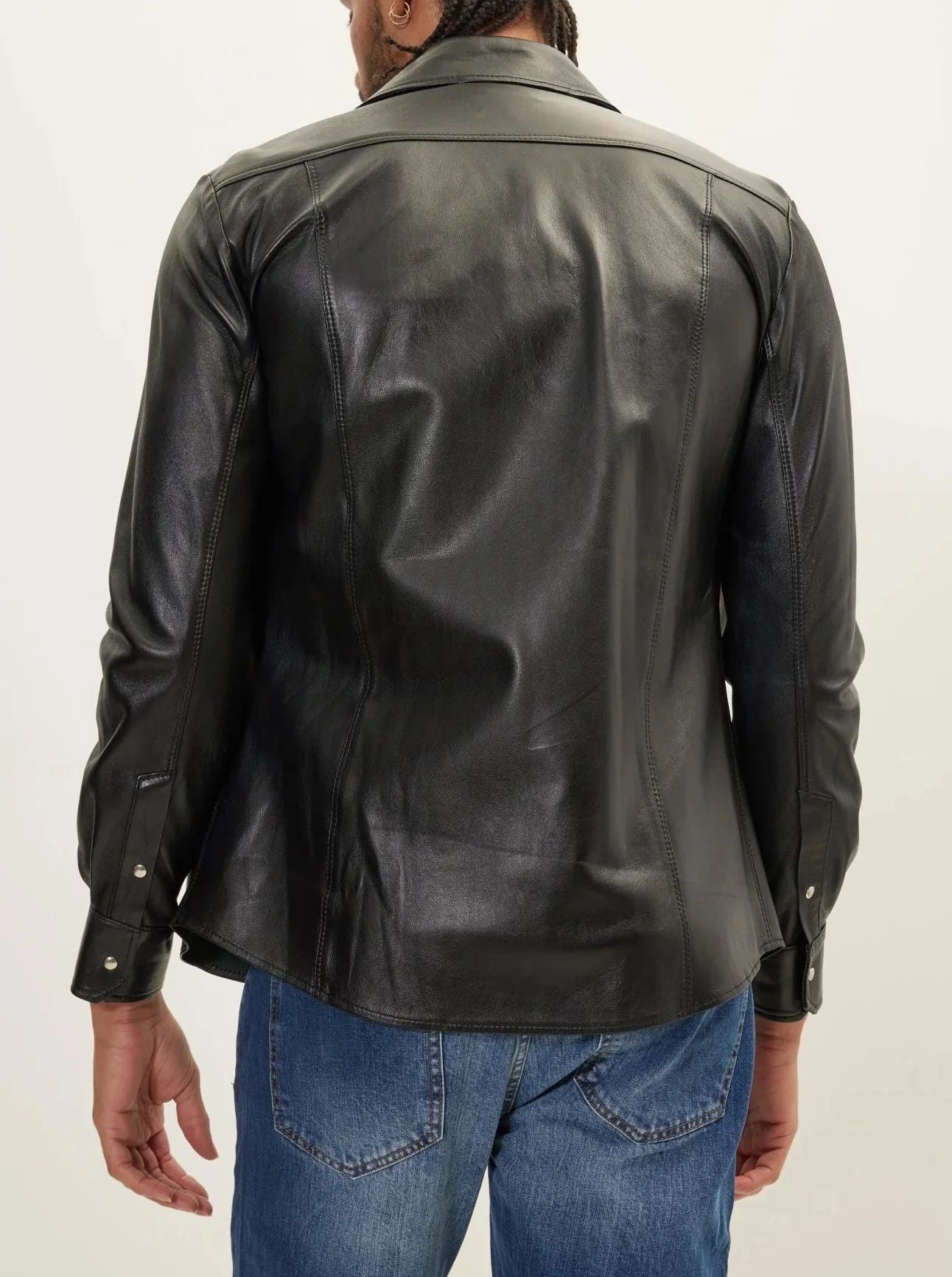 Genuine Lambskin Leather Shirt - Black - The Leather Men