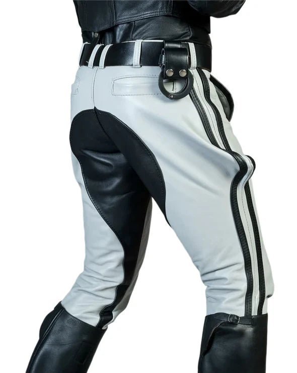 Leather Breeches Pants with White & Black Stripes