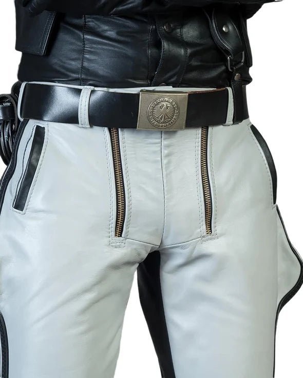Leather Breeches Pants with White & Black Stripes