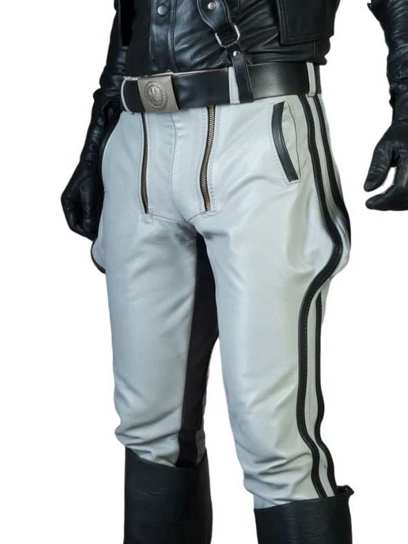 Leather Breeches Pants with White & Black Stripes