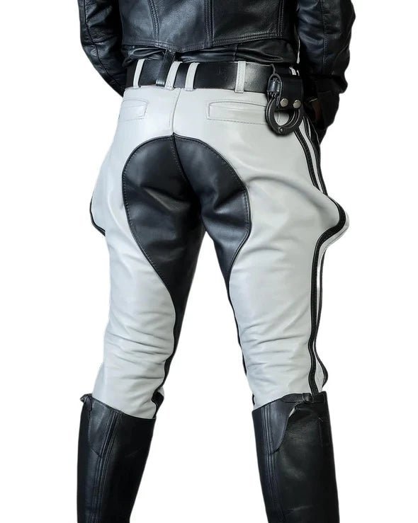 Leather Breeches Pants with White & Black Stripes