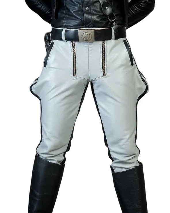 Leather Breeches Pants with White & Black Stripes