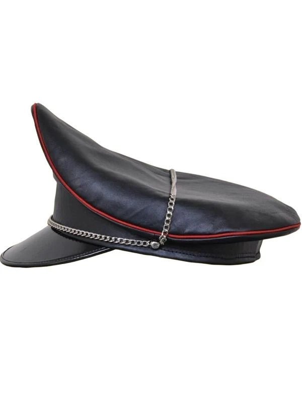 black leather cruising cap