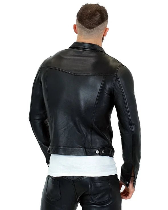Black Leather Denim Jacket Slim Fit Stylish Casual Wear UK USA and all over the europe 