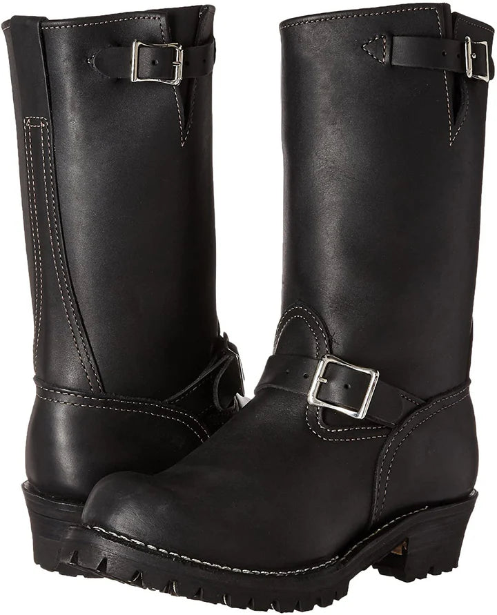 Leather Mid - Calf Boss Boots Rugged Style With Buckle