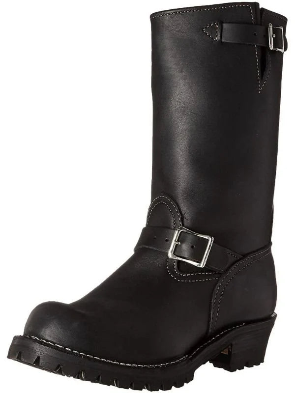 Leather Mid - Calf Boss Boots Rugged Style With Buckle