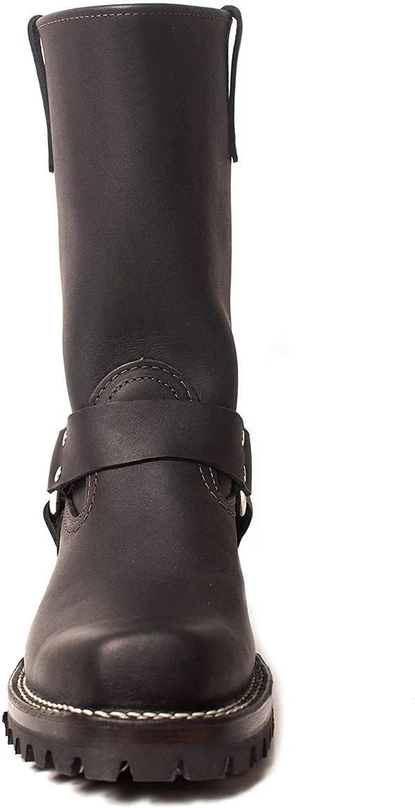 Leather Mid - Calf Boss Boots Rugged Style With Buckle