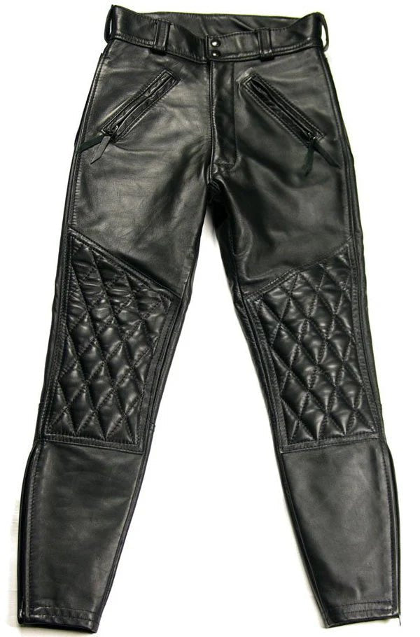 Leather Padded Breeches Quilted Biker Pants