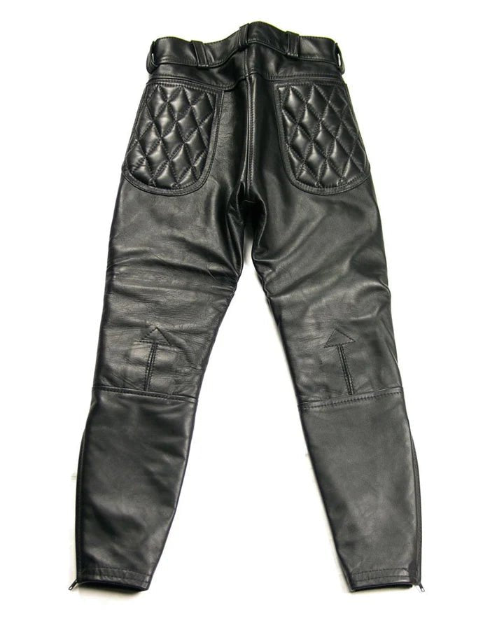 Leather Padded Breeches Quilted Biker Pants