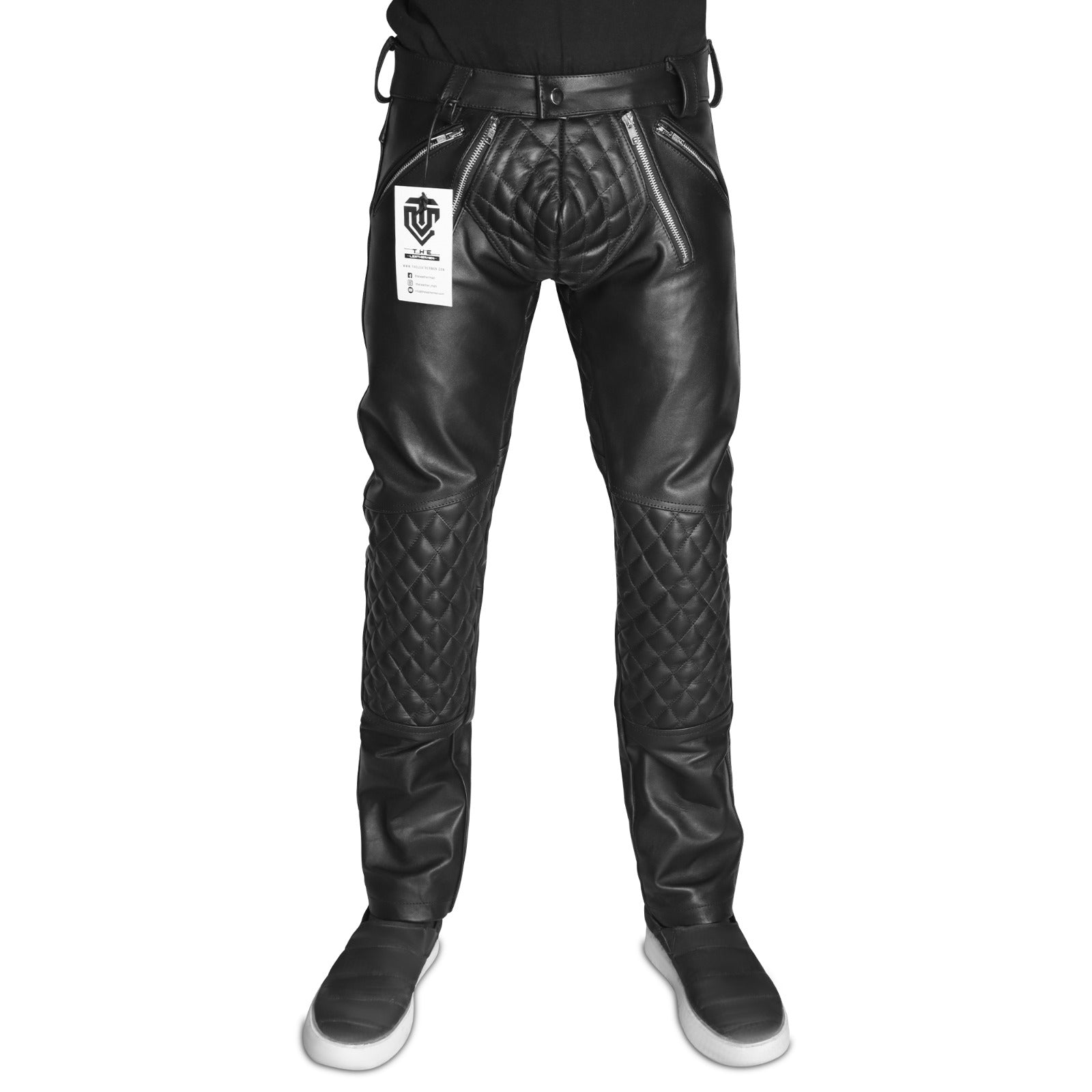 Leather Padded Pants – Quilted Biker Style & Zipper 