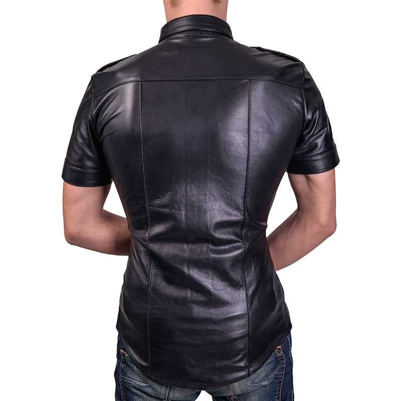 Leather Police Shirt with Short Sleeves & Pockets - The Leather Men
