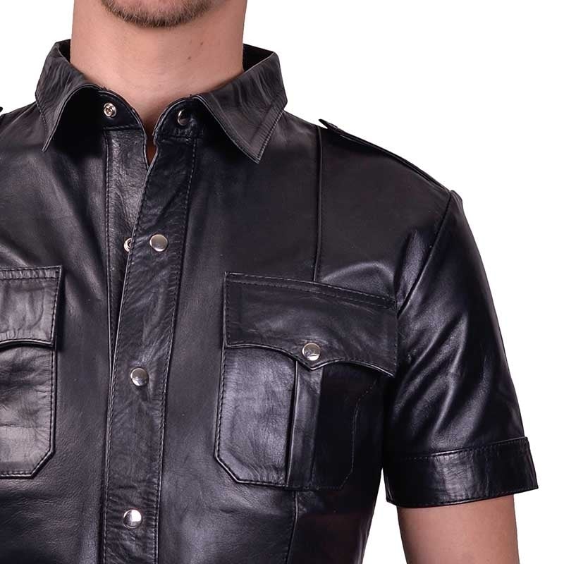 Leather Police Shirt with Short Sleeves & Pockets - The Leather Men