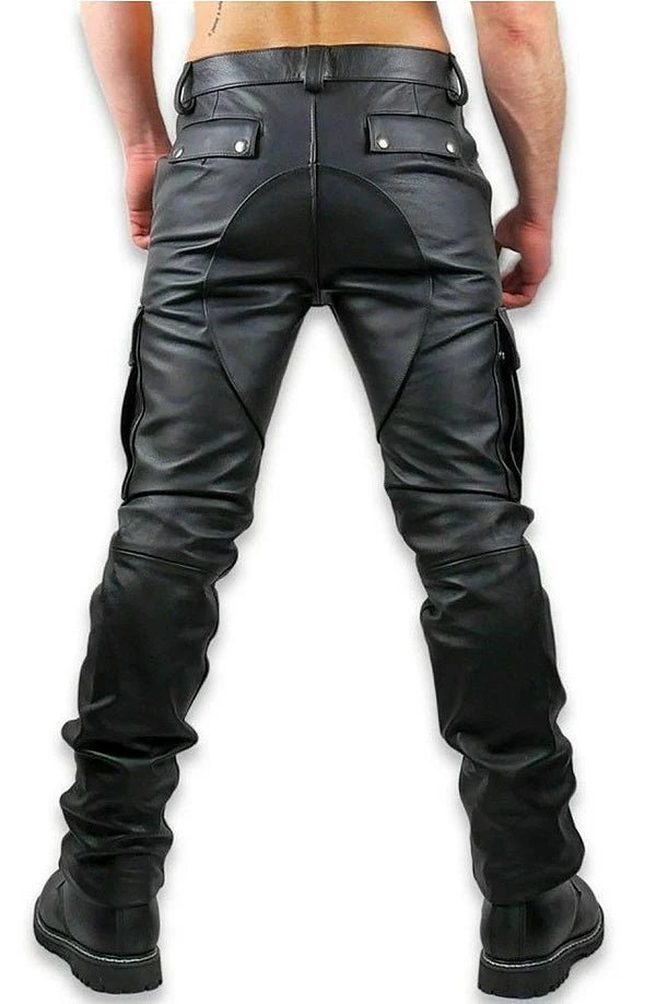 Men’s Black Leather Cargo Pants