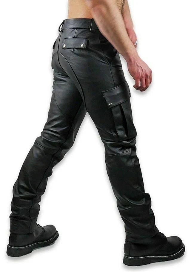 Men’s Black Leather Cargo Pants