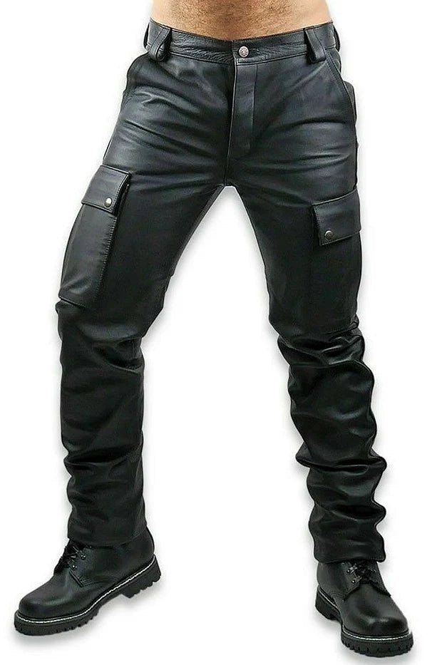 Men’s Black Leather Cargo Pants