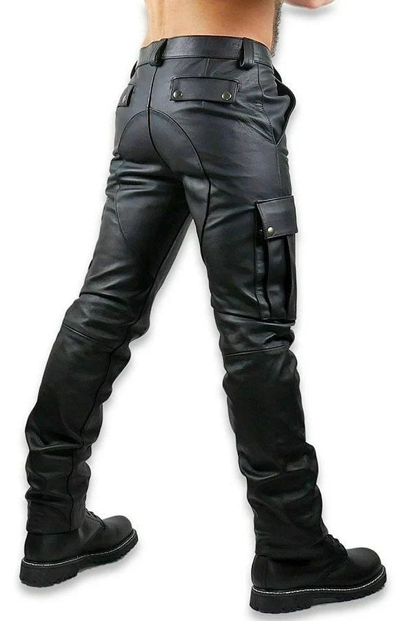 Men’s Black Leather Cargo Pants