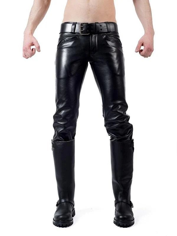 Men’s Black Leather Pants With White Stripes