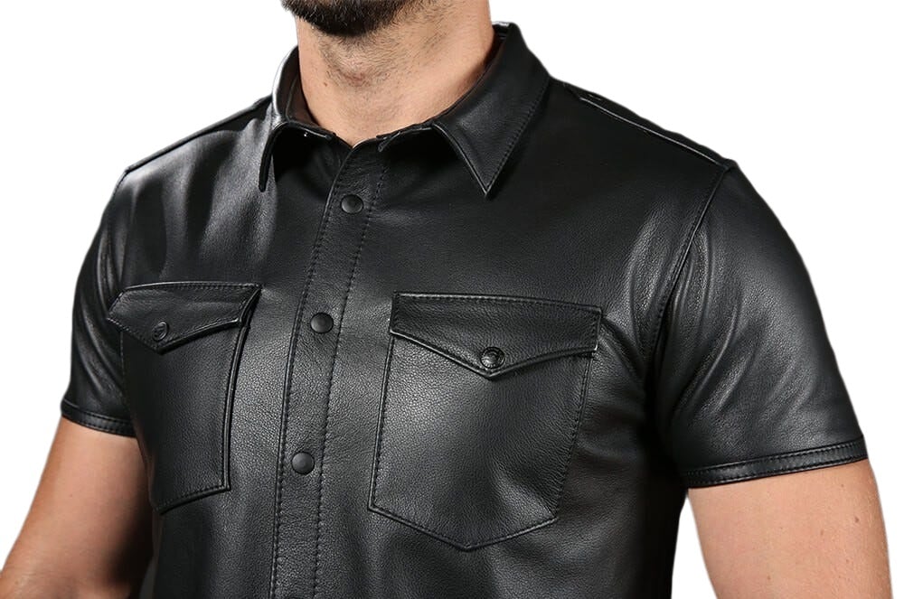 Men's Black Leather Shirt – Short Sleeve, Classic & Fitted Style - The Leather Men