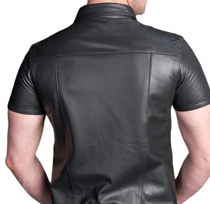 Men's Black Leather Shirt – Short Sleeve, Classic & Fitted Style - The Leather Men