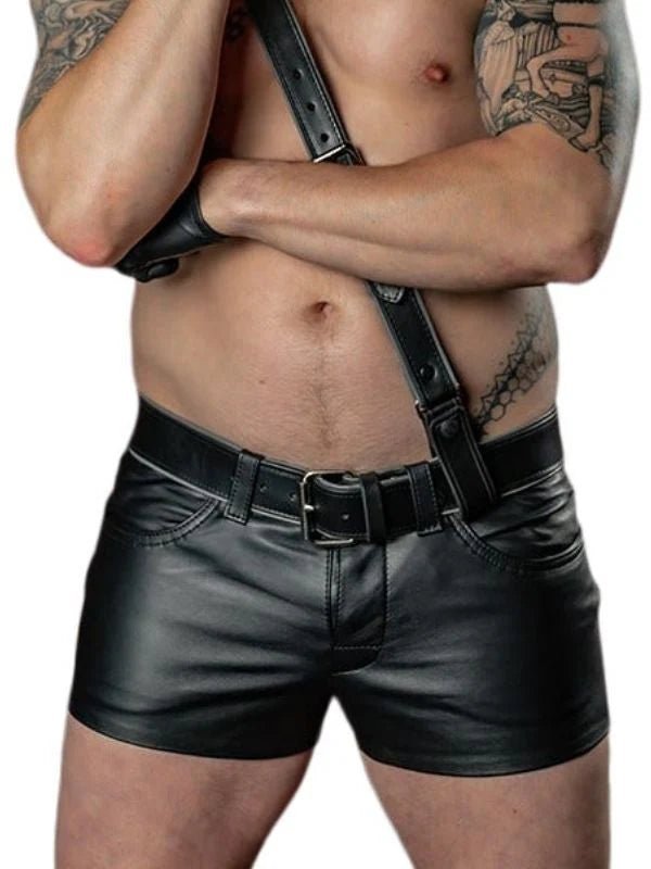 Men’s Black Leather Shorts – Sexy Tight Fit Clubwear