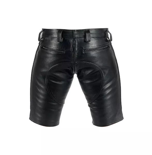 Men's Black Leather Shorts with Zipper