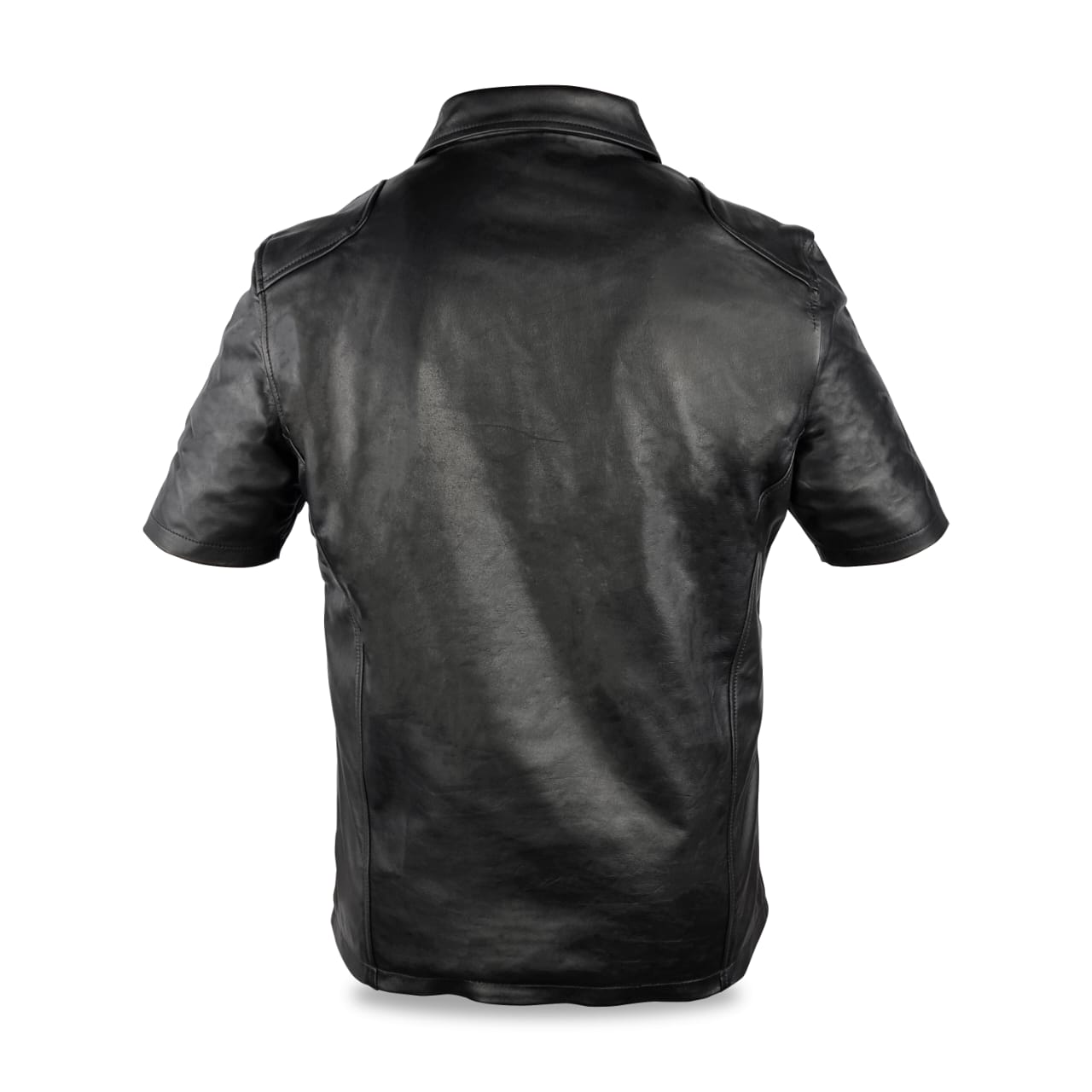 Men's Black Leather Zip Up Polo Shirt - Short Sleeve - The Leather Men