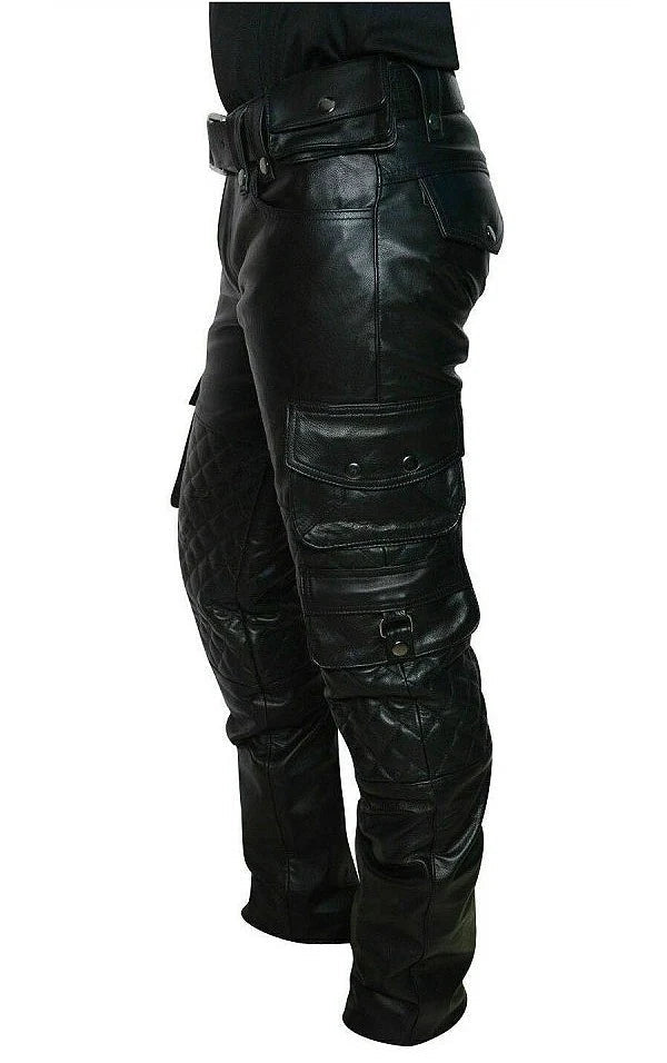 Mens Leather Padded Cargo Pants Rugged & Stylish