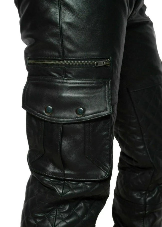 Mens Leather Padded Cargo Pants Rugged & Stylish