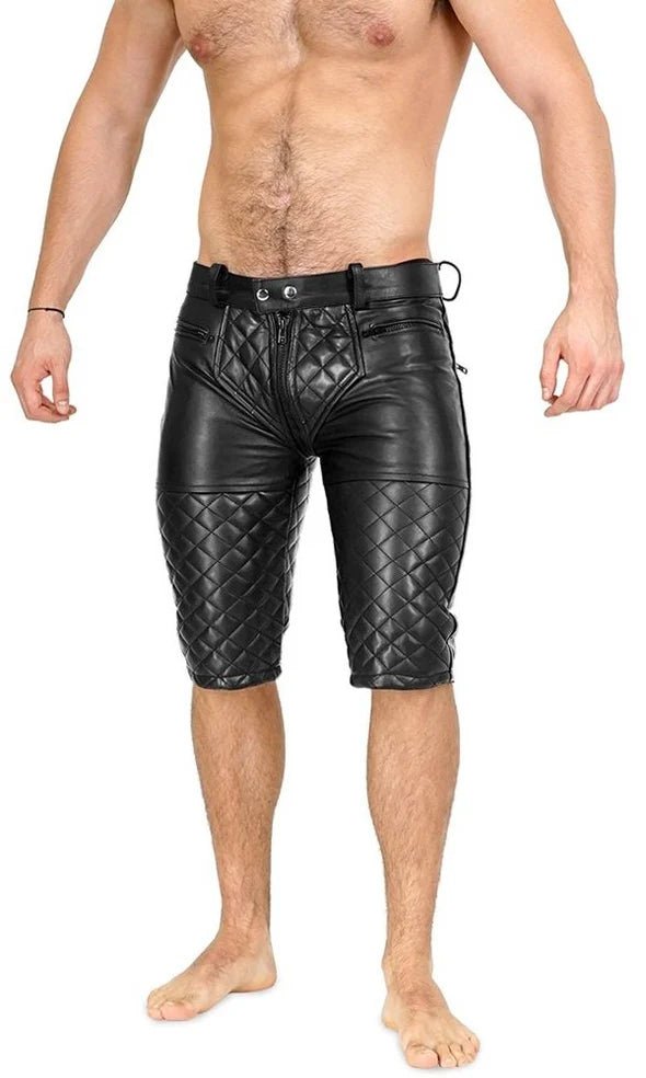 Men's Quilted Leather Padded Shorts - The Leather Men