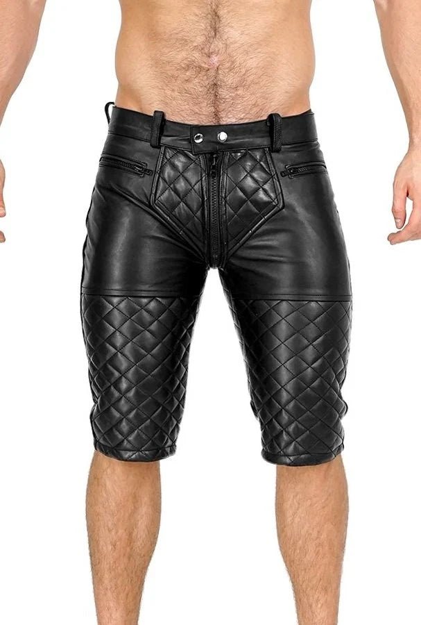 Men's Quilted Leather Padded Shorts - The Leather Men