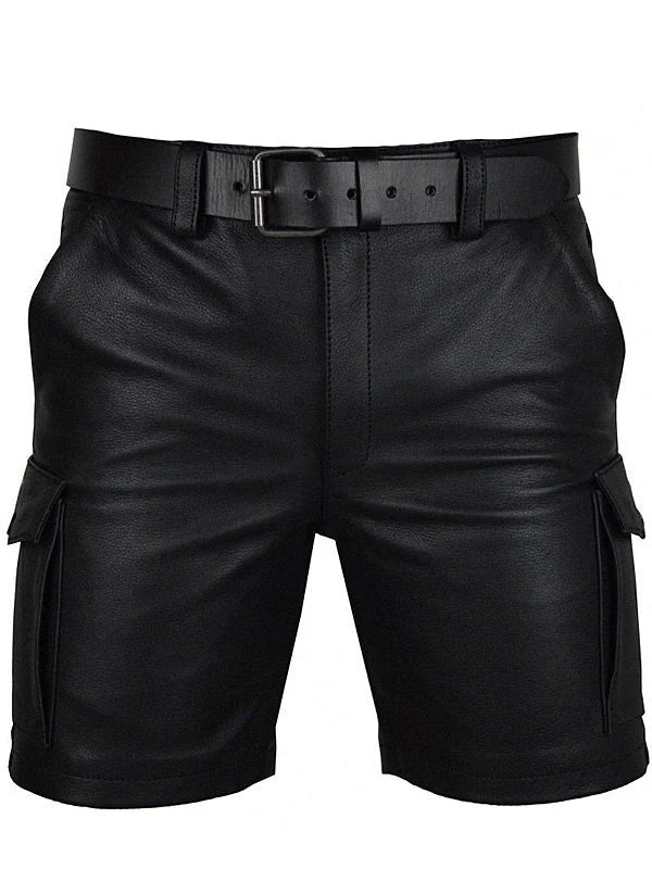 Men’s Real Leather Black Cargo Shorts - The Leather Men