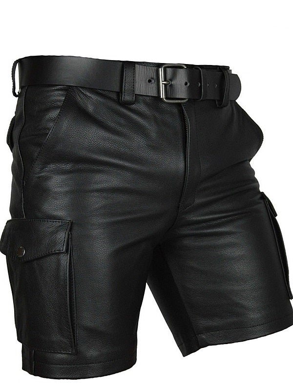 Men’s Real Leather Black Cargo Shorts - The Leather Men