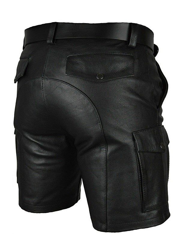 Men’s Real Leather Black Cargo Shorts - The Leather Men